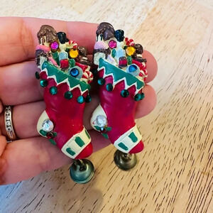 Vintage Stocking Dangling Earrings Sparkling fun Rare unique